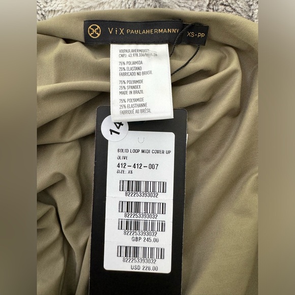 Vix Paula Hermanny Loop Midi Cover Up Black Olive Green Beach Pool Dress XS - Picture 9 of 12